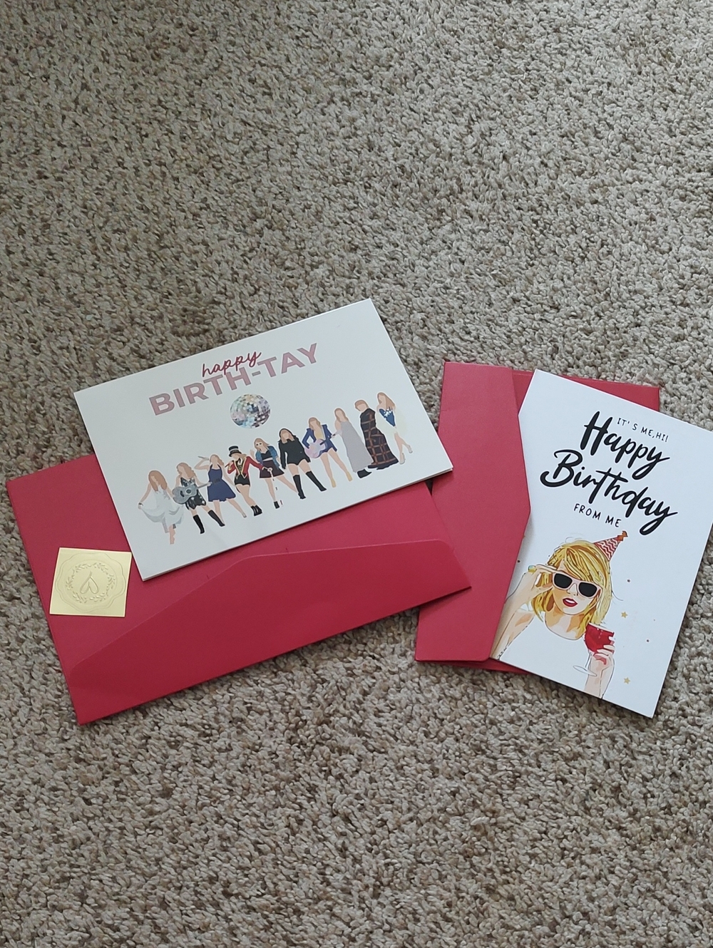 (2) Taylor Swift Birthday Cards with Red Envelopes and White Cards